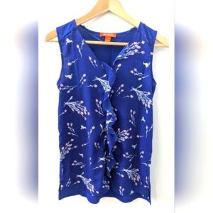Floral Ruffle Sleeveless Top in Blue Size XS